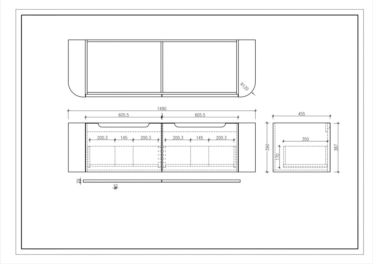 Rome Fluted Curved All Drawer Wall Hung Vanity 1500mm Matte Black - RJ Bathroom