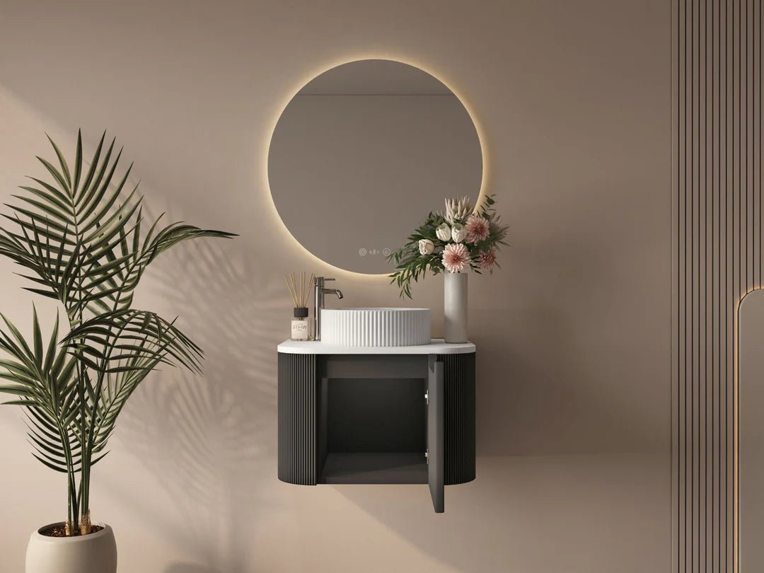 Rome Fluted Curved All Drawer Wall Hung Vanity 600mm Matte Black - RJ Bathroom