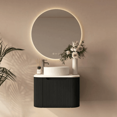 Rome Fluted Curved All Drawer Wall Hung Vanity 600mm Matte Black - RJ Bathroom