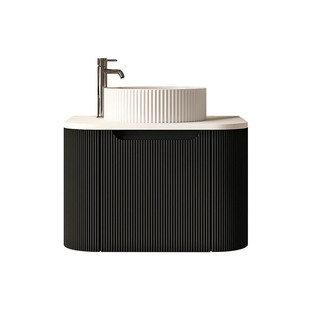 Rome Fluted Curved All Drawer Wall Hung Vanity 600mm Matte Black - RJ Bathroom