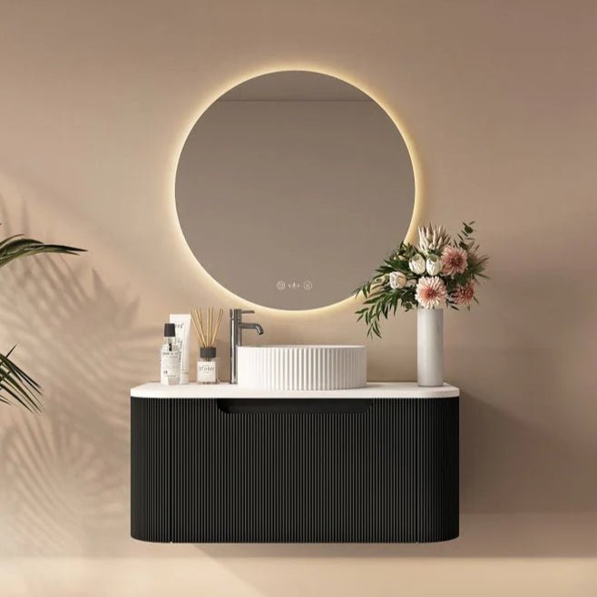 Rome Fluted Curved All Drawer Wall Hung Vanity 750mm Matte Black - RJ Bathroom
