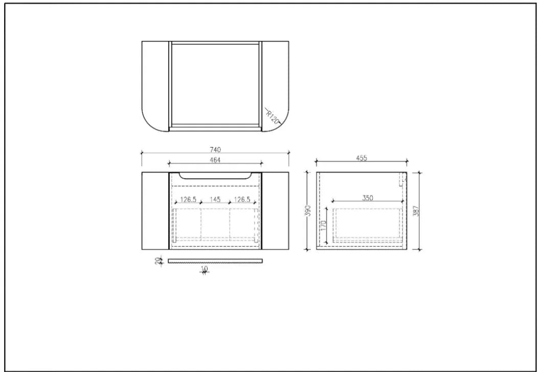 Rome Fluted Curved All Drawer Wall Hung Vanity 750mm Matte Black - RJ Bathroom
