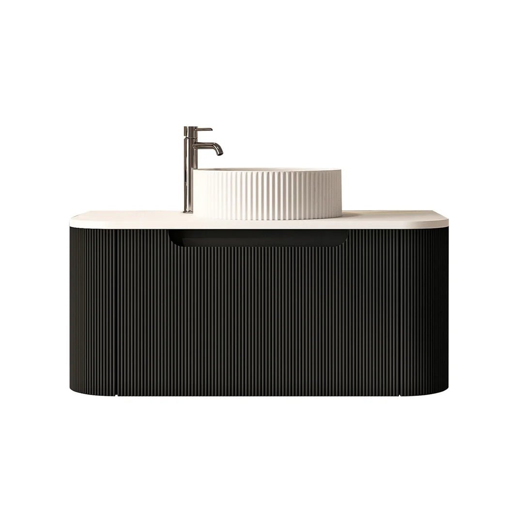 Rome Fluted Curved All Drawer Wall Hung Vanity 750mm Matte Black - RJ Bathroom