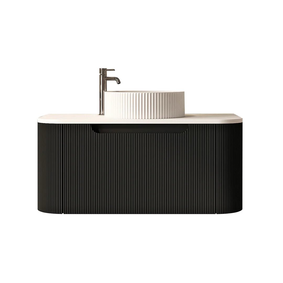 Rome Fluted Curved All Drawer Wall Hung Vanity 900mm Matte Black - RJ Bathroom