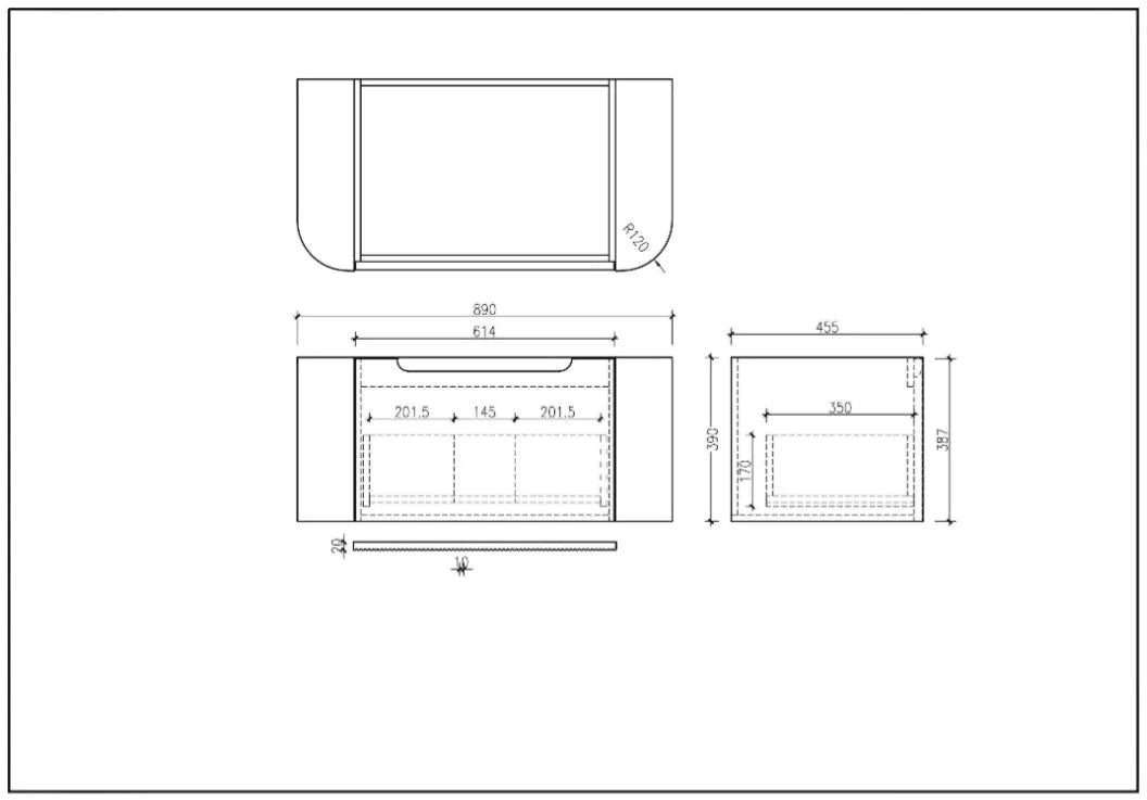 Rome Fluted Curved All Drawer Wall Hung Vanity 900mm Matte Black - RJ Bathroom