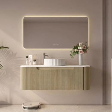 Rome Timeber Look Fluted Curved All Drawer Wall Hung Vanity 1200mm Bur Oak - RJ Bathroom