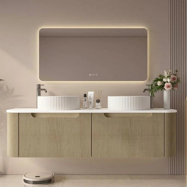 Rome Timeber Look Fluted Curved All Drawer Wall Hung Vanity 1500mm Bur Oak - RJ Bathroom