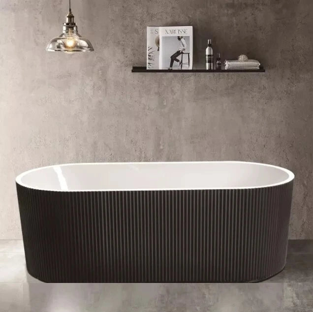 Fluted Agena Oval Round Freestanding Bathtub 1700 Gloss Black White