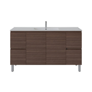 Scandinavia 1500mm Single Bowl Walnut Timber Freestanding Vanity front view - RJ Bathroom