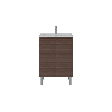 Scandinavia 600x360mm Walnut Timber Slimline Freestanding Vanity front view - RJ Bathroom