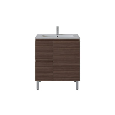 Scandinavia 750mm Walnut Timber Freestanding Vanity front view, drawers on the left - RJ Bathroom