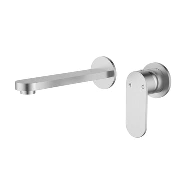 Sora SS Stainless Steel Wall Basin Mixer Set w 185mm Spout Brushed Nickel – Separate Backplates - RJ Bathroom