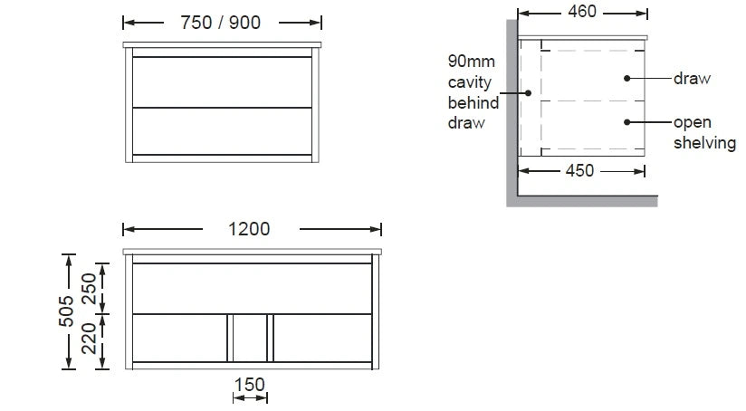 Timber Grain Oak All Drawer with Shelf 900mm Wall-hung Vanity Carrara Marble Stone