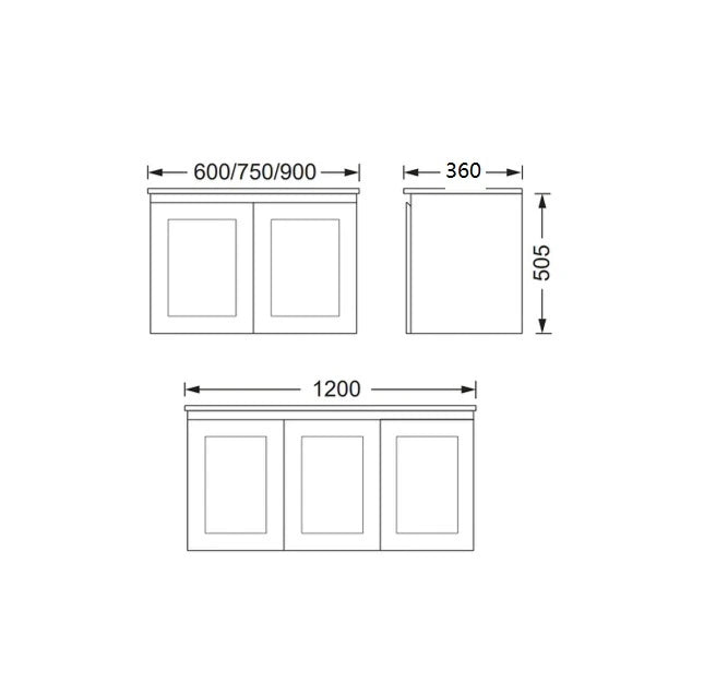 Hampton Shaker 900x360mm Slim Narrow Wall Hung Two Doors Vanity Carrara Marble Stone