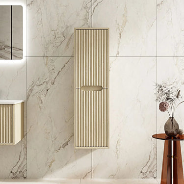 Fluted Rhea Natural Oak Bathroom Tallboy Storage Cabinet 1200mm - RJ Bathroom