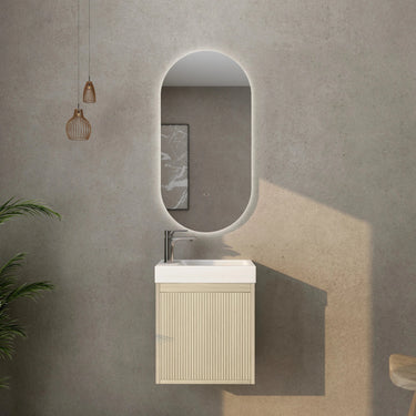 Timber Fluted Coastal Oak Ensuite Narrow Bellevue Wall Hung Vanity 450mm - RJ Bathroom
