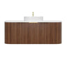 Timber Fluted Curved 1200mm Vanity Walnut Artis - S Single Bowl Waterproof Wall Hung Stone top - RJ Bathroom