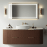 Timber Fluted Curved Artis 1500mm Single Bowl Wall Hung Vanity - Walnut with Solid Surface Stone Top - RJ Bathroom