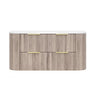 Timber Fluted Curved Classic Oak Artis 1200mm Waterproof Double Bowl Wall Hung Vanity Solid Surface Stone top - RJ Bathroom