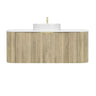Timber Fluted Curved Vanity Classic Oak Artis - S 1200mm Single Bowl Waterproof Wall Hung Carrara Stone top - RJ Bathroom