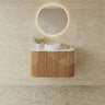 Timber Fluted Curved Vanity Prime Oak Artis - S 750mm Waterproof Wall Hung Carrara Stone Top - RJ Bathroom