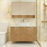 Timber Fluted Eden 1200mm Single Vanity Prime Oak Wall Hung Calacatta Solid Surface Stone - RJ Bathroom