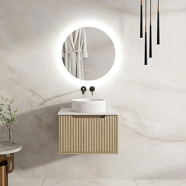 Timber Fluted Natural Oak Rhea Wall Hung Vanity 600mm - RJ Bathroom