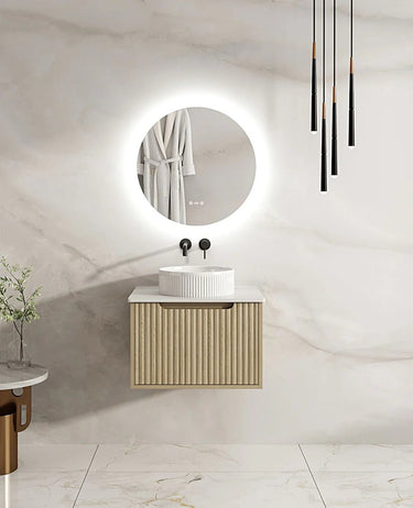 Timber Fluted Natural Oak Rhea Wall Hung Vanity 600mm - RJ Bathroom