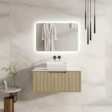 Timber Fluted Natural Oak Rhea Wall Hung Vanity 900mm - RJ Bathroom