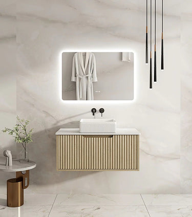Timber Fluted Natural Oak Rhea Wall Hung Vanity 900mm - RJ Bathroom