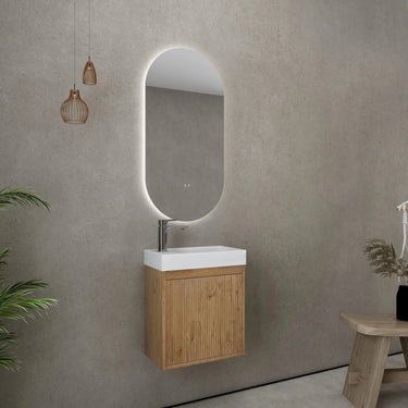 Timber Fluted Prime Oak Ensuite Narrow Bellevue Wall Hung Vanity 450mm - RJ Bathroom