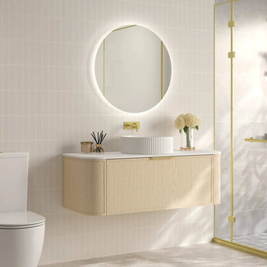 Timber Hampton Curved Natural Oak Elva Wall Hung Vanity 1200mm - RJ Bathroom
