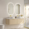 Timber Hampton Curved Natural Oak Elva Wall Hung Vanity 1500mm Double Bowl - RJ Bathroom