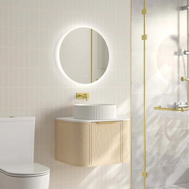 Timber Hampton Curved Natural Oak Elva Wall Hung Vanity 600mm - RJ Bathroom
