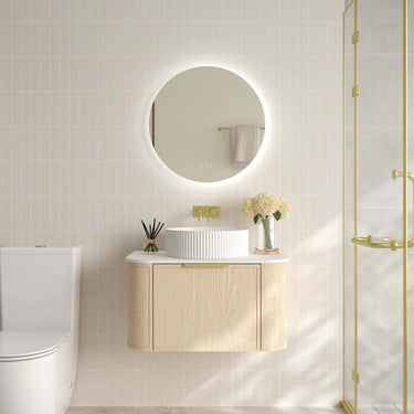 Timber Hampton Curved Natural Oak Elva Wall Hung Vanity 750mm - RJ Bathroom