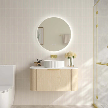 Timber Hampton Curved Natural Oak Elva Wall Hung Vanity 900mm - RJ Bathroom