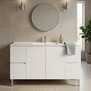 Tova 1500mm Single Bowl Gloss White Freestanding Vanity on Legs - RJ Bathroom