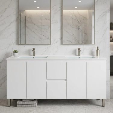 Tova 1800mm Double Bowl Gloss White Freestanding Vanity on Legs - RJ Bathroom