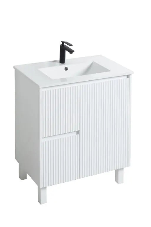 Fluted Freestanding Vanity Brighton 750mm Matte White PVC Waterproof Carrara Dimond Sintered Top 50mm