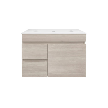 Camden 750mm wall hung slimline vanity in Coastal Oak with ceramic top - RJ Bathroom