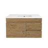 Camden 900mm wall hung slimline vanity in Prime Oak with ceramic top - RJ Bathroom