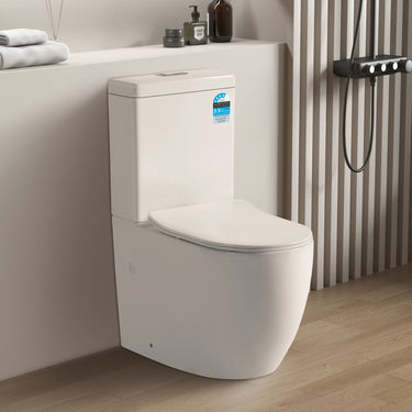 Veda Tornado Back To Wall CeramicToilet Suite Brushed Gold Press Button - RJ Bathroom