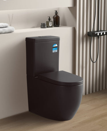 Veda Tornado Gloss Black Back To Wall Ceramic Toilet Suite Brushed Nickel Press Button - RJ Bathroom