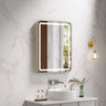 Venus 600x750mm rectangular front-lit motion sensor LED mirror with brushed nickel frame in a bathroom above a round basin