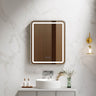 Venus 750x900mm rectangular front-lit motion sensor LED mirror with brushed nickel frame in a bathroom above a round basin