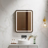 Venus 750x900mm rectangular front-lit motion sensor LED mirror with matte black frame in a bathroom above a round basin