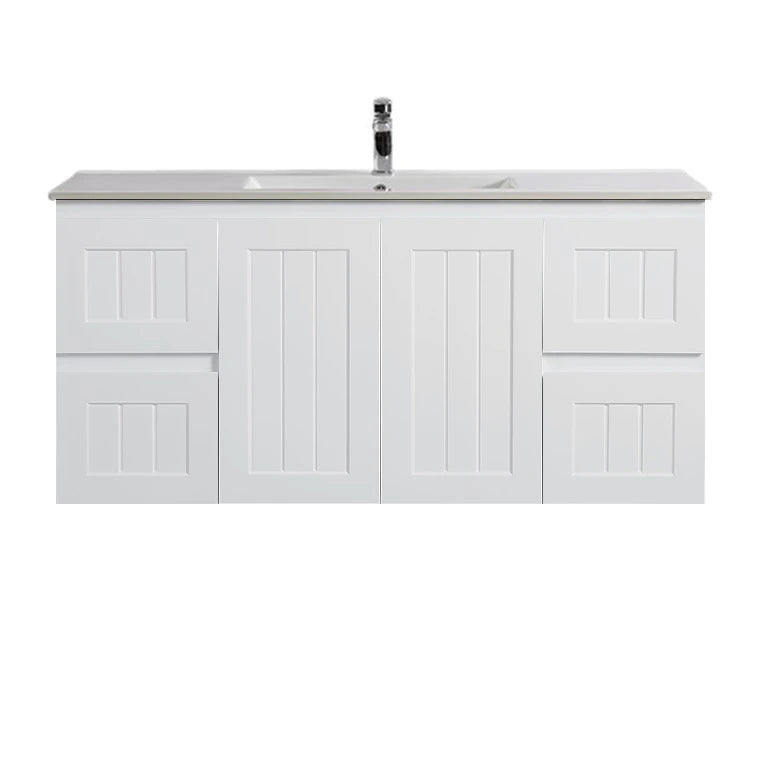 Acacia Hampton Shaker 1200mm Matte White PVC Waterproof Wall Hung Vanity