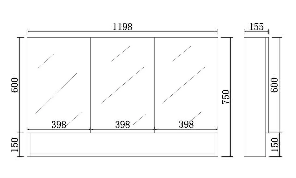 Timber Wood Grain Stella Oak PVC Waterproof 1200mm Copper-Free Mirrored Shaving Cabinet with Shelf