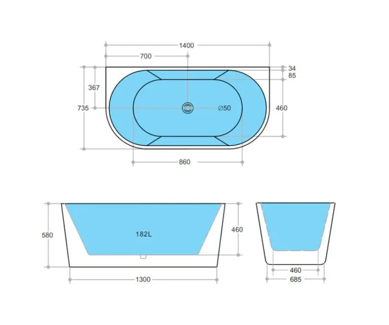 Elivia Back to Wall Freestanding Bathtub Matte Black & White