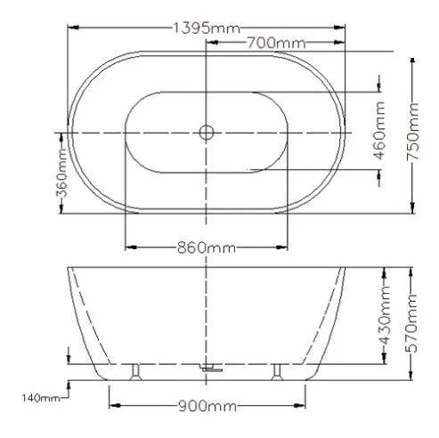 Olivia 1000/1300/1400mm Oval Round Freestanding Bathtub